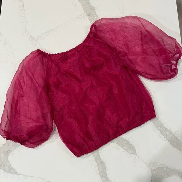 CeCe Off Shoulder Sheer Puff Sleeve Blouse Women's Medium Red Glam Renaissance - Picture 8 of 8